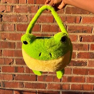 Halloween Light-up Plush Green Frog trick or treat candy Basket